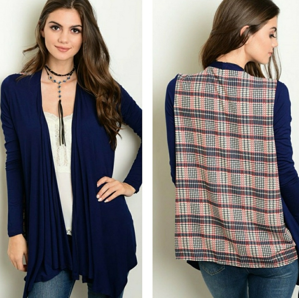 Soft Cotton Open Front Cari ❤ Plaid Surprise Back